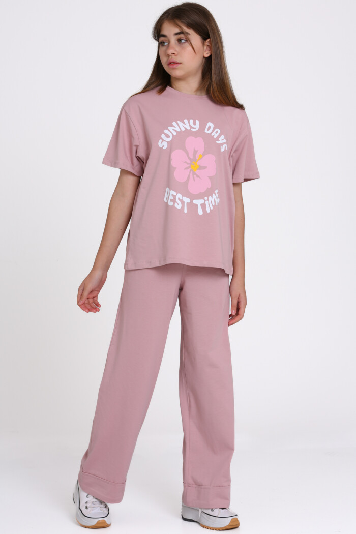 Gül Kurusu Sunny Days Best Time Baskılı 8-12 Yaş Takım - 2544-2