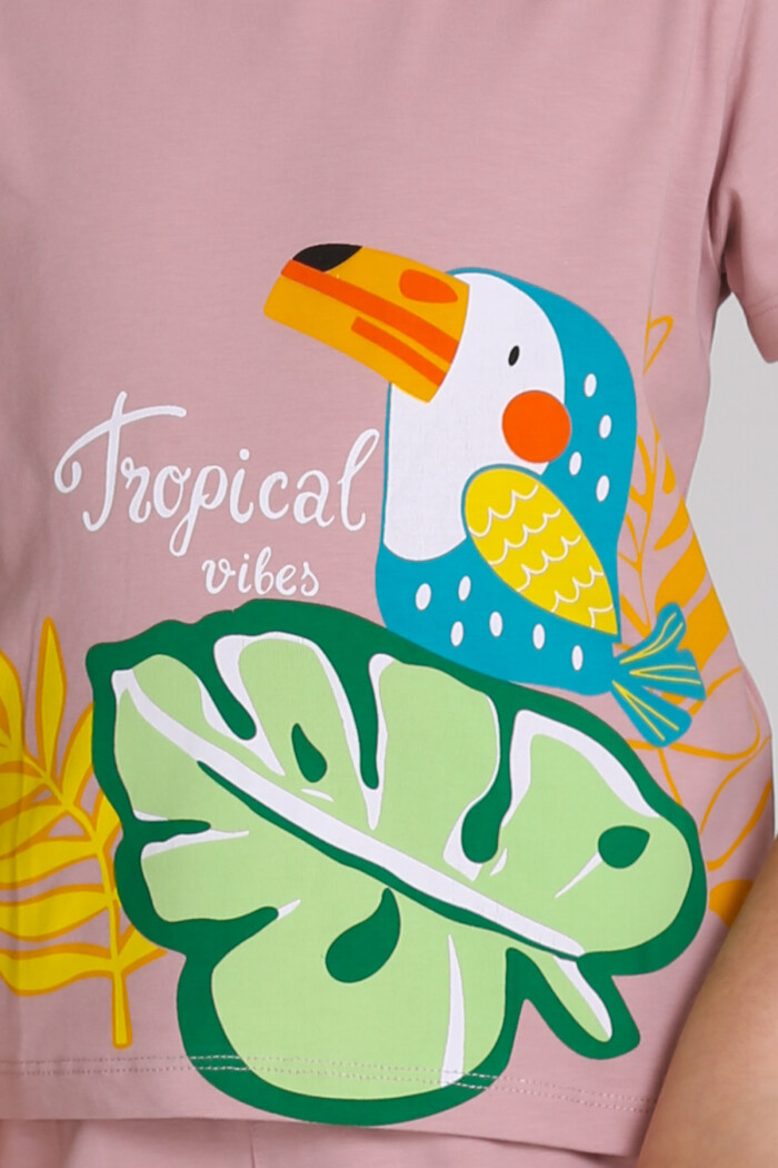 Gül Kurusu Tropical Vibes Baskılı 3-7 Yaş Takım - 2509-2
