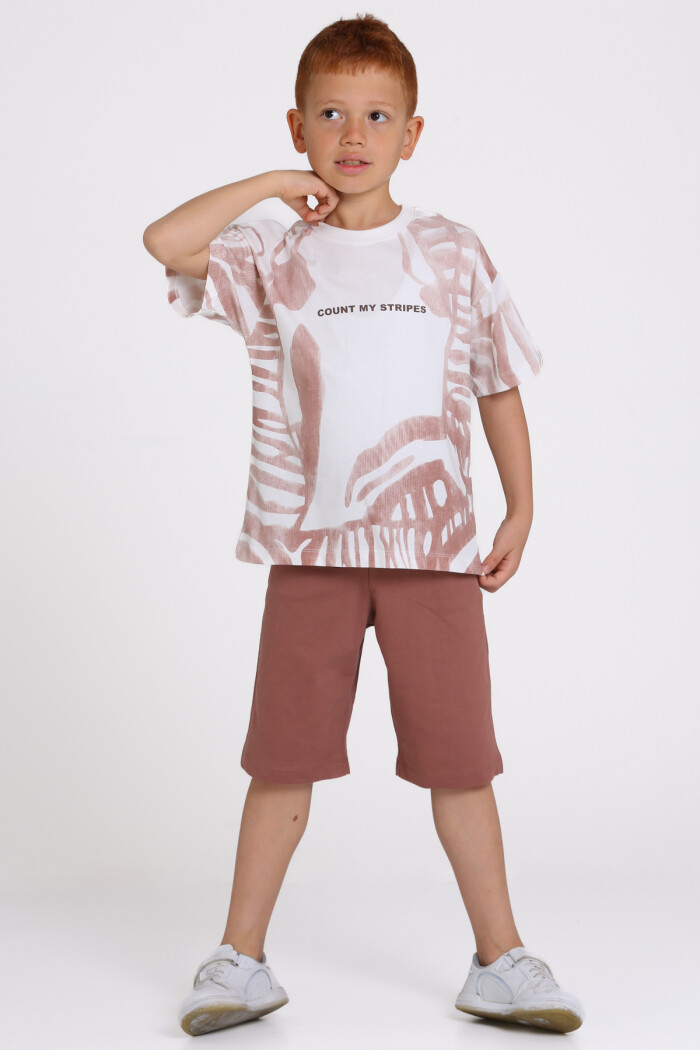 Kahve Count My Stripes Baskılı 5-9 Yaş Takım - 2505-3