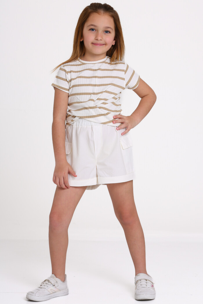 Bej Kendinden Bağlamalı Poplin 5-9 Yaş Takım - 2489-3