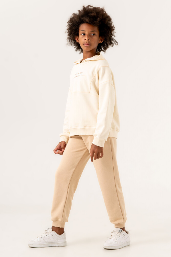 Bej Better Day Will Always Come Baskılı 8-12 Yaş Takım - 3547-3