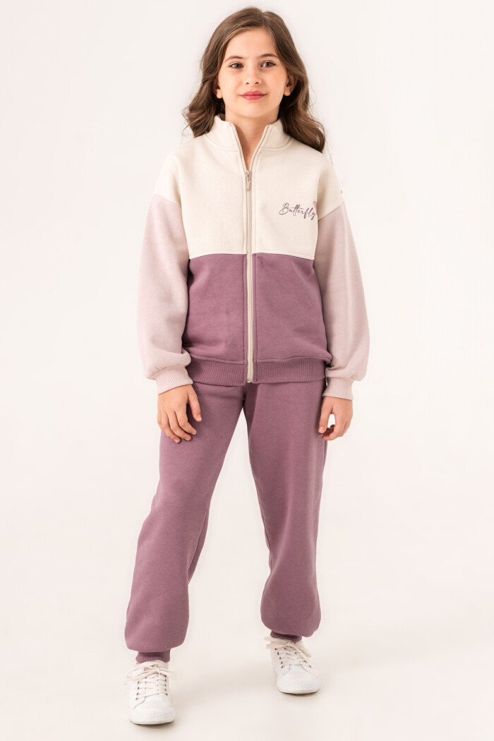 Mor Butterfly Baskılı  5-9 Yaş Takım - 3523-1