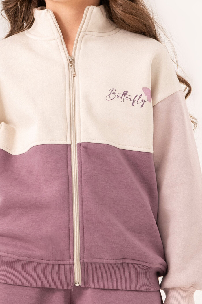 Mor Butterfly Baskılı  5-9 Yaş Takım - 3523-1