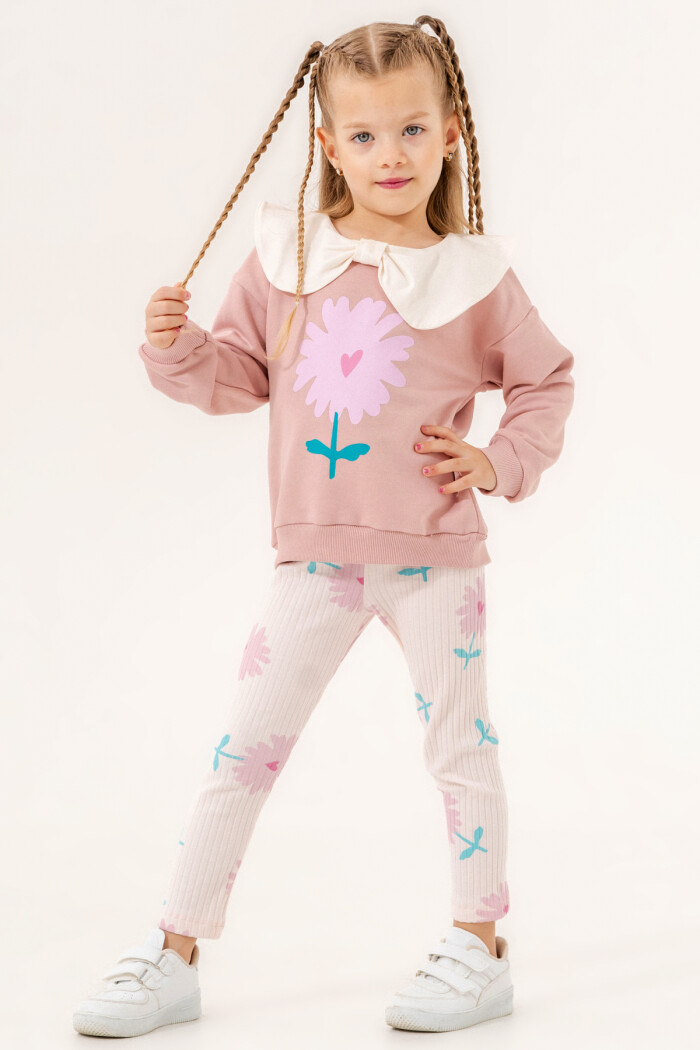 Pudra Çiçek Baskılı 1-5 Yaş Takım - 3505-1