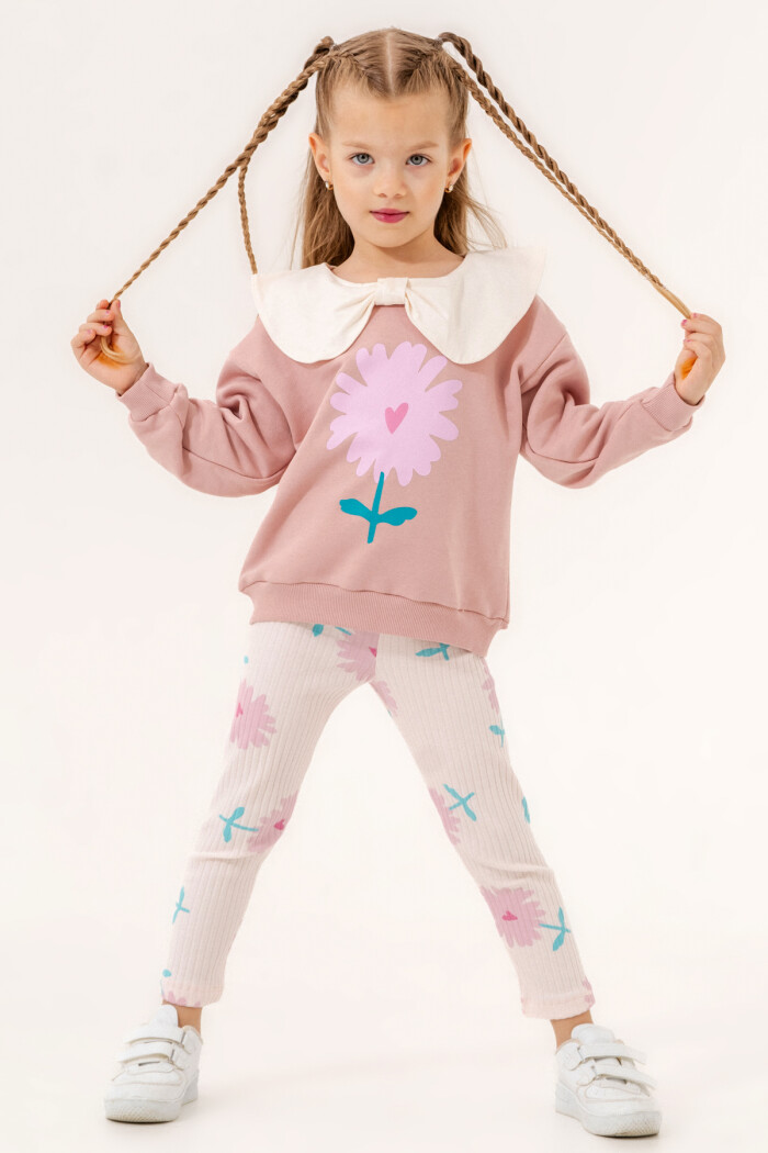 Pudra Çiçek Baskılı 1-5 Yaş Takım - 3505-1