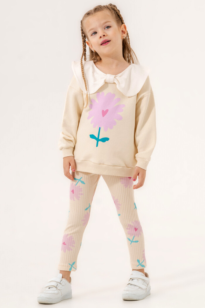 Krem Çiçek Baskılı 1-5 Yaş Takım - 3505-2