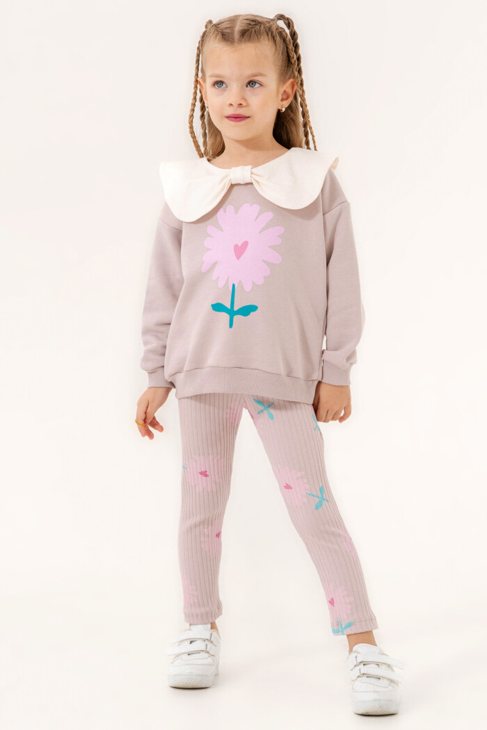 Lila Çiçek Baskılı 1-5 Yaş Takım - 3505-3