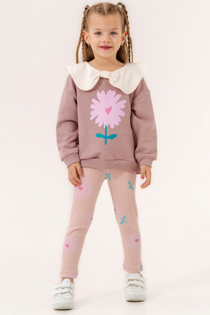 Kahve Çiçek Baskılı 1-5 Yaş Takım - 3505-4