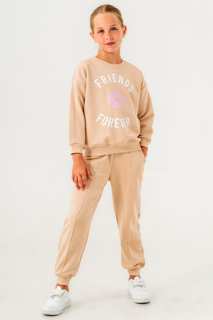 Bej Friends Forever Baskılı 5-9 Yaş Takım - 3538-5
