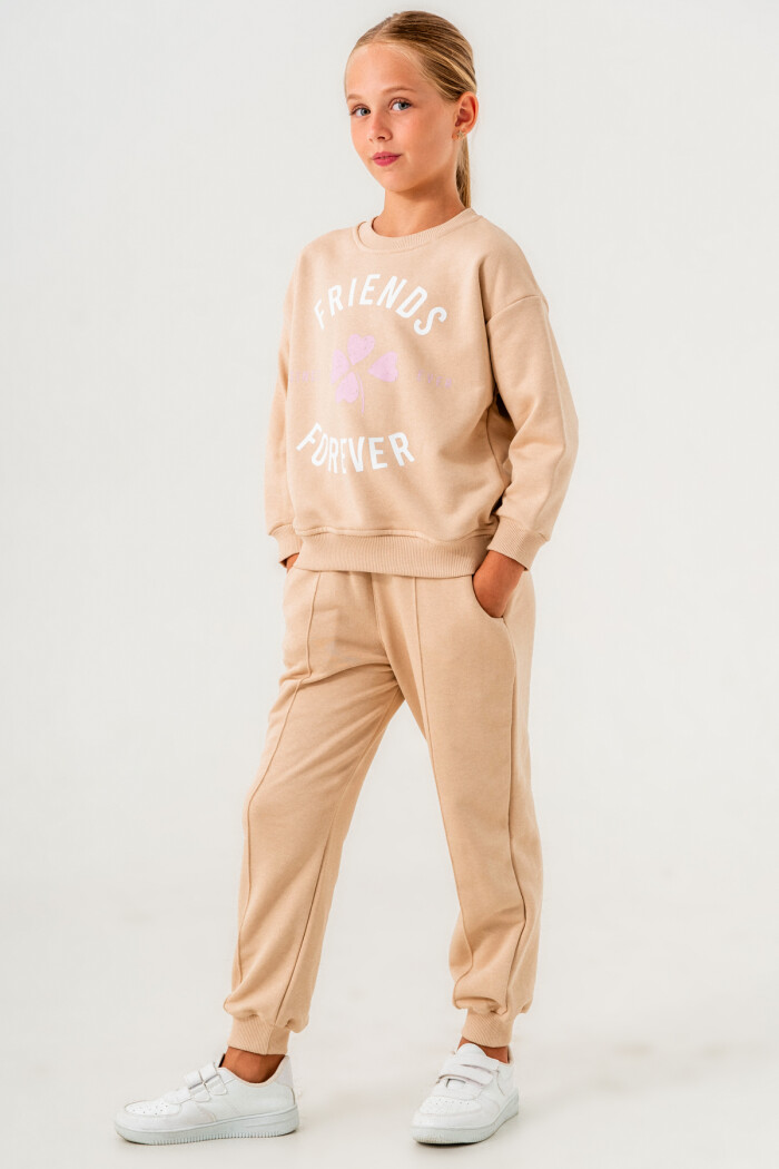 Bej Friends Forever Baskılı 5-9 Yaş Takım - 3538-5