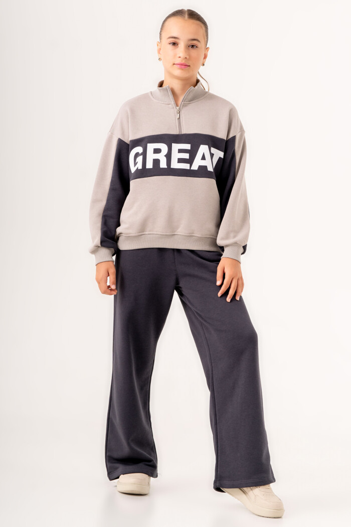 Kız Çocuk Füme Great Baskılı 8-12 Yaş Takım - 3580-1