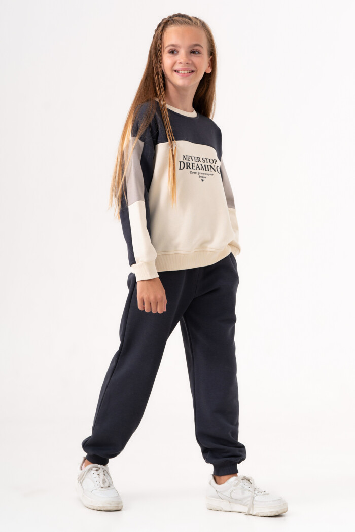 Kız Çocuk Füme Kol Parça Detaylı Ribana Paça 5-9 Yaş Takım - 3578-1