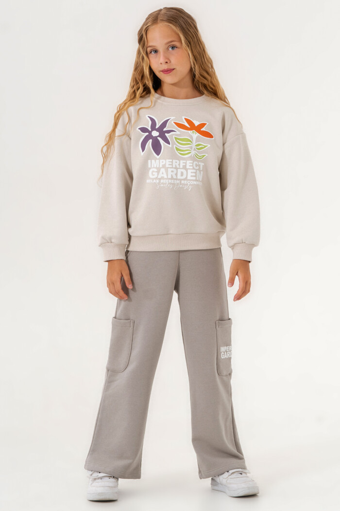 Açık Gri Imperfect Garden Baskılı 5-9 Yaş Takım - 3502-3