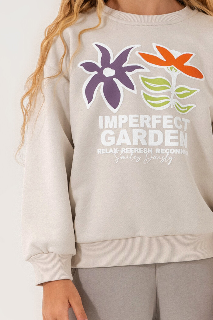 Açık Gri Imperfect Garden Baskılı 5-9 Yaş Takım - 3502-3