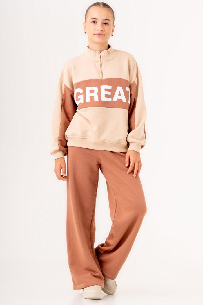 Kız Çocuk Kahve Great Baskılı 8-12 Yaş Takım - 3580-3