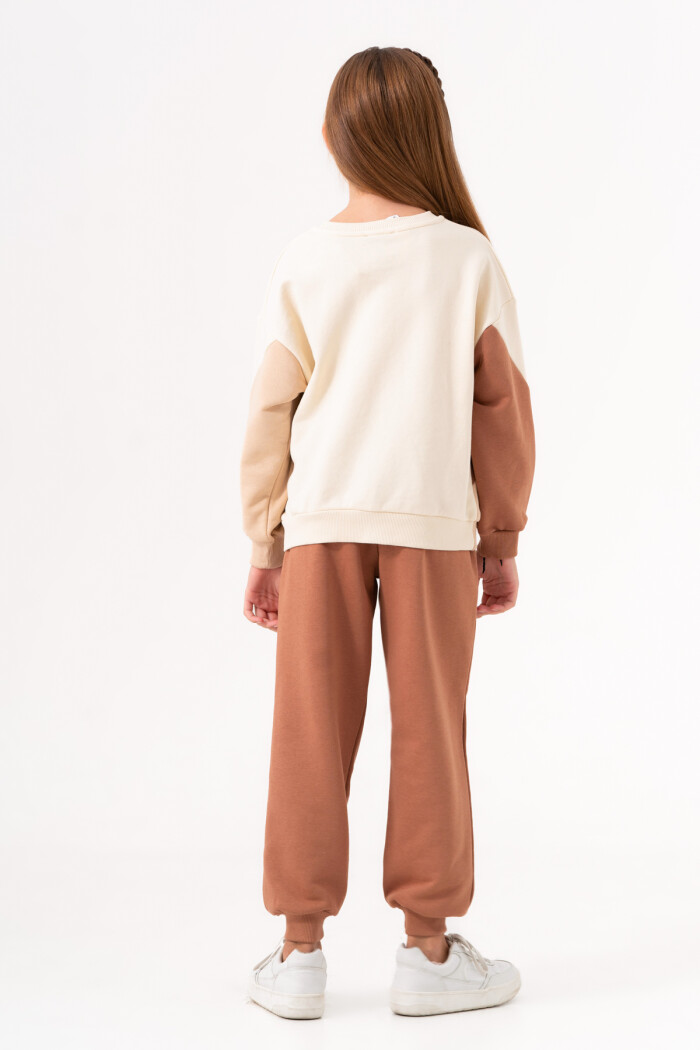 Kız Çocuk Kahve Parça Detaylı Lastik Paça 5-9 Yaş Takım - 3579-2