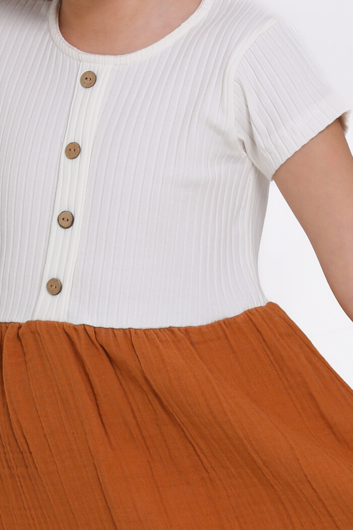 Kız Çocuk Kiremit Müslin Fitilli 1-5 Yaş Elbise - 2474-4