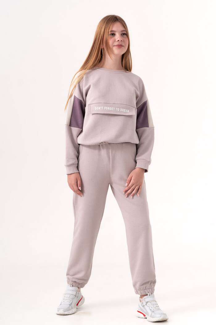 Kız Çocuk Lila Bisiklet Yaka Lastik Paça 8-12 Yaş Takım - 3581-2