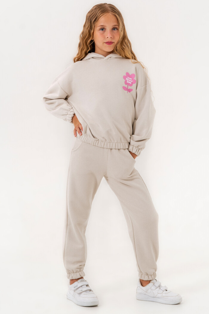 Krem Love Flower Love Baskılı 5-9 Yaş Takım - 3506-3