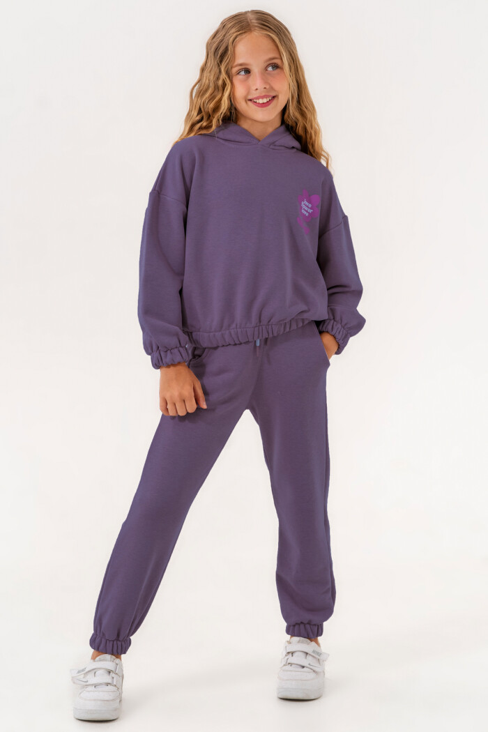 Mor Love Flower Love Baskılı 5-9 Yaş Takım - 3506-5