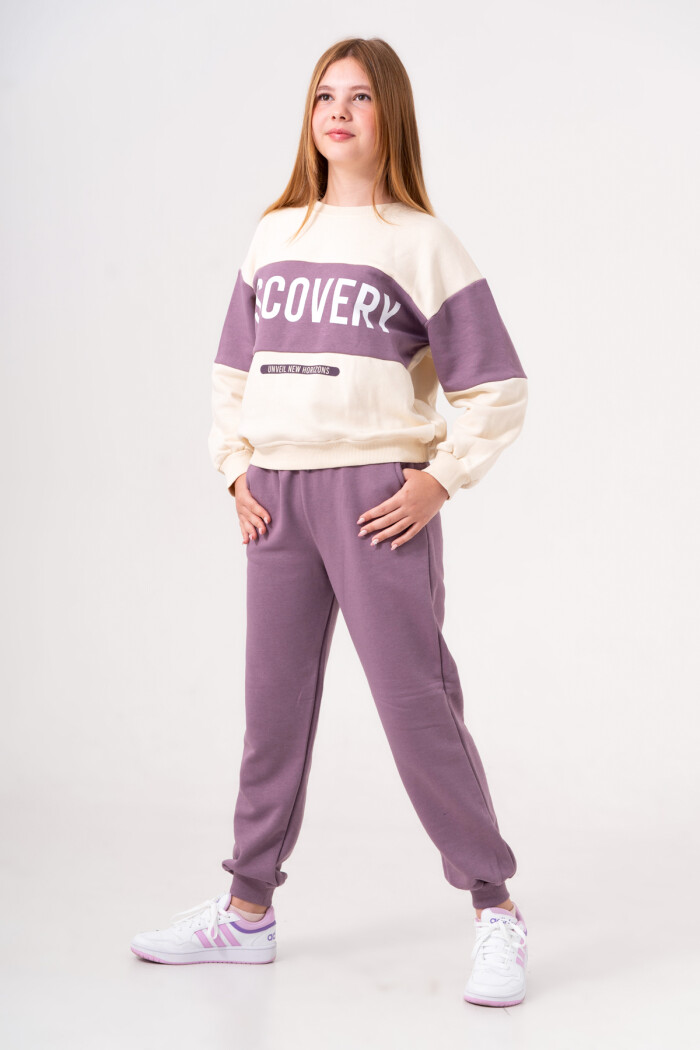 Kız Çocuk Mor Baskılı 8-12 Yaş Takım - 3548-1