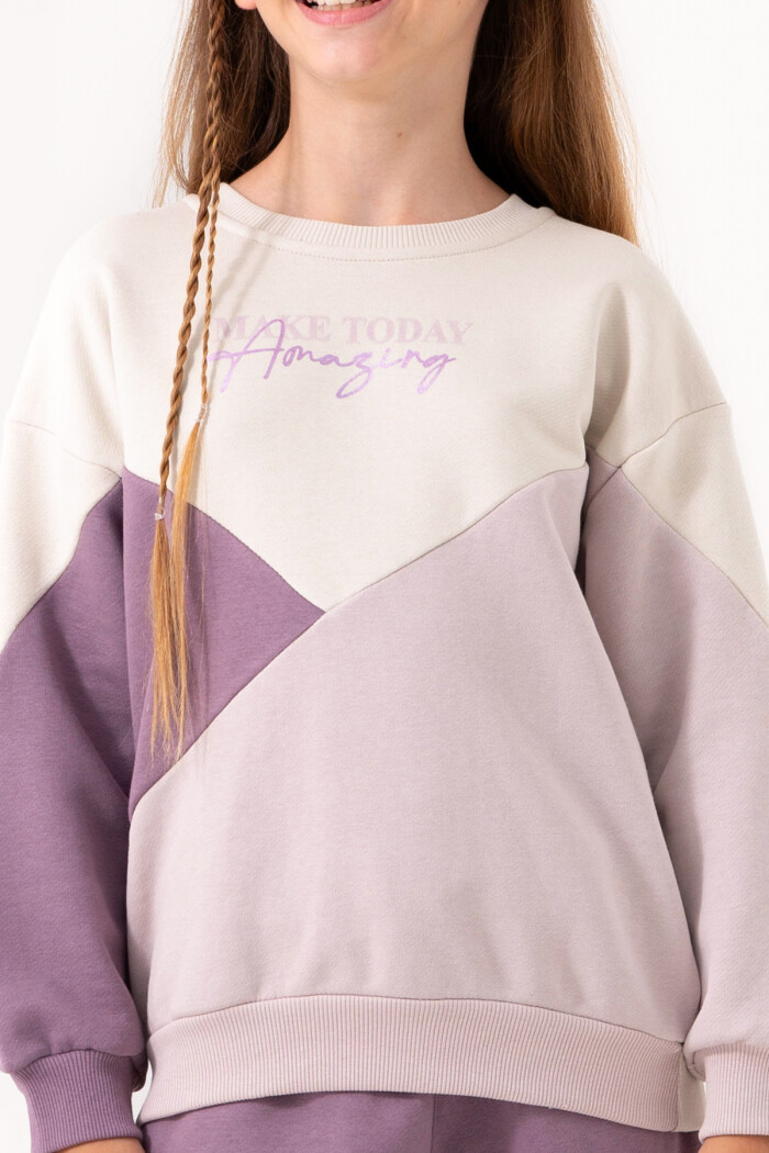 Kız Çocuk Mor Parça Detaylı Lastik Paça 5-9 Yaş Takım - 3579-3