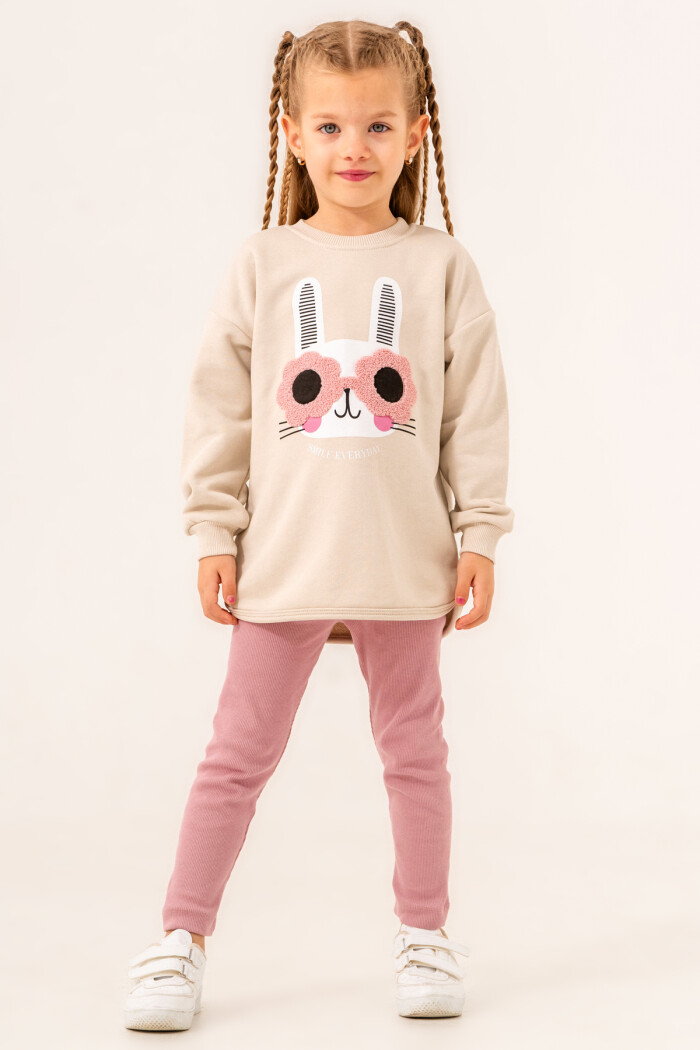 Açık Gri Smile Everyday Baskılı 1-5 Yaş Takım - 3510-2