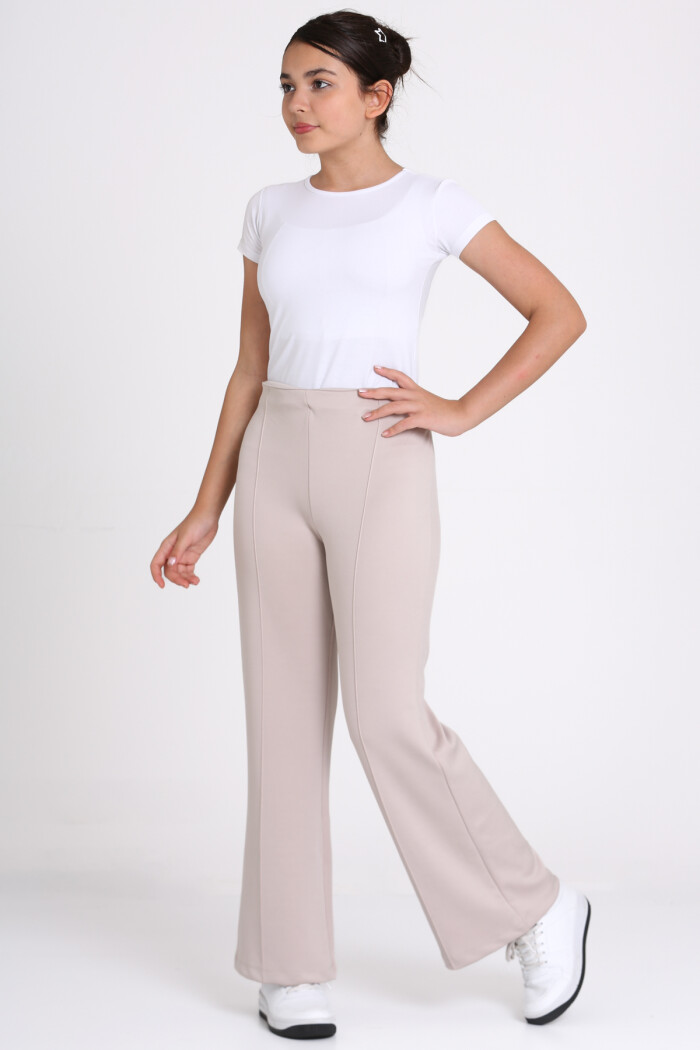 Krem Nervür Dikişli 5-13 Yaş Pantolon - 2513-3