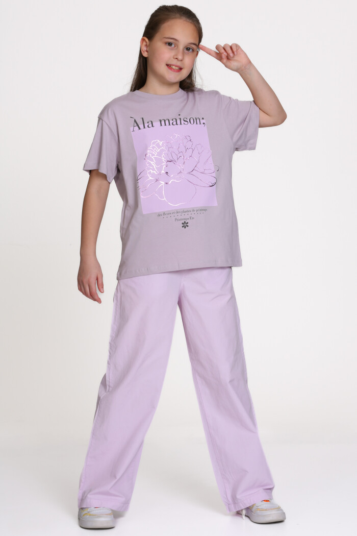 Lila Ala Maison Baskılı 9-13 Yaş Takım - 2485-4