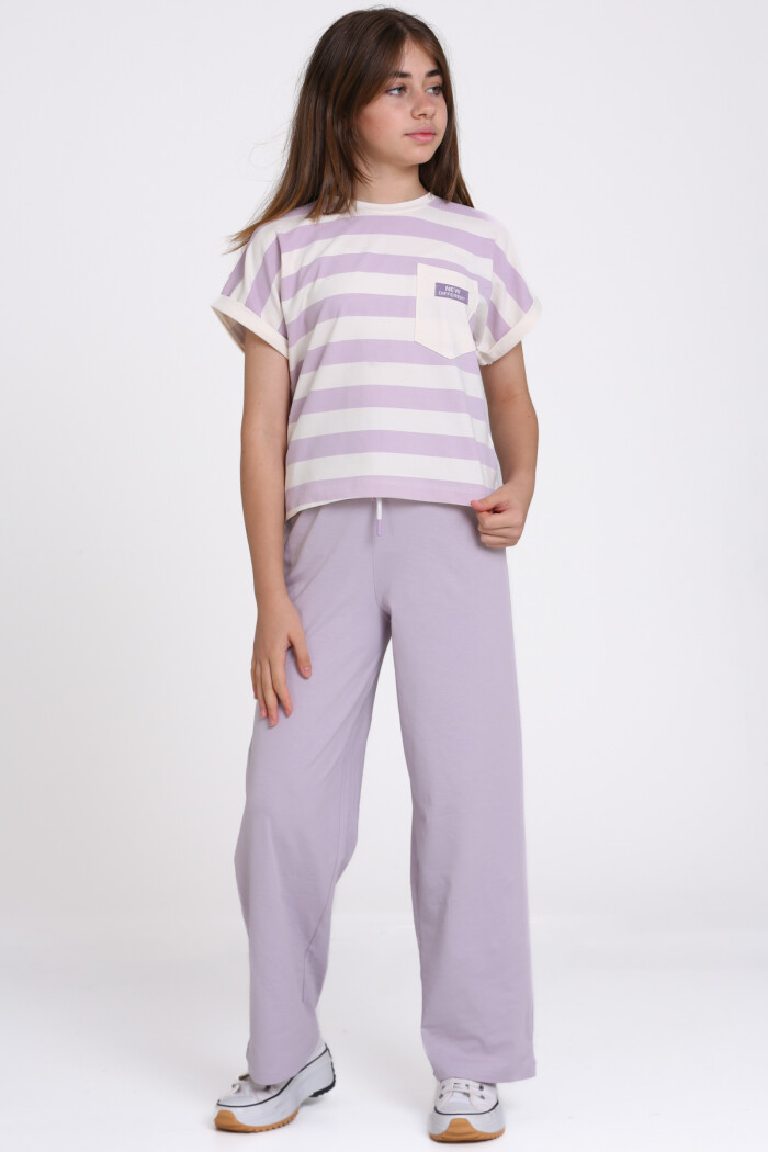 Lila Çizgili Baskılı 8-12 Yaş Takım - 2458-3