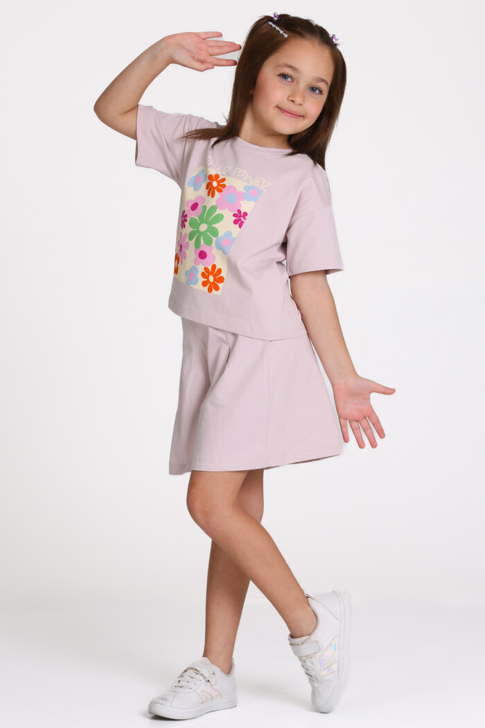 Lila Flower Power Baskılı 3-7 Yaş Takım - 2510-2