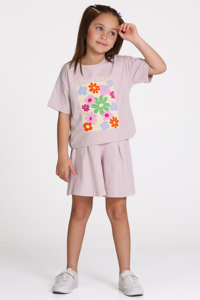 Lila Flower Power Baskılı 3-7 Yaş Takım - 2510-2