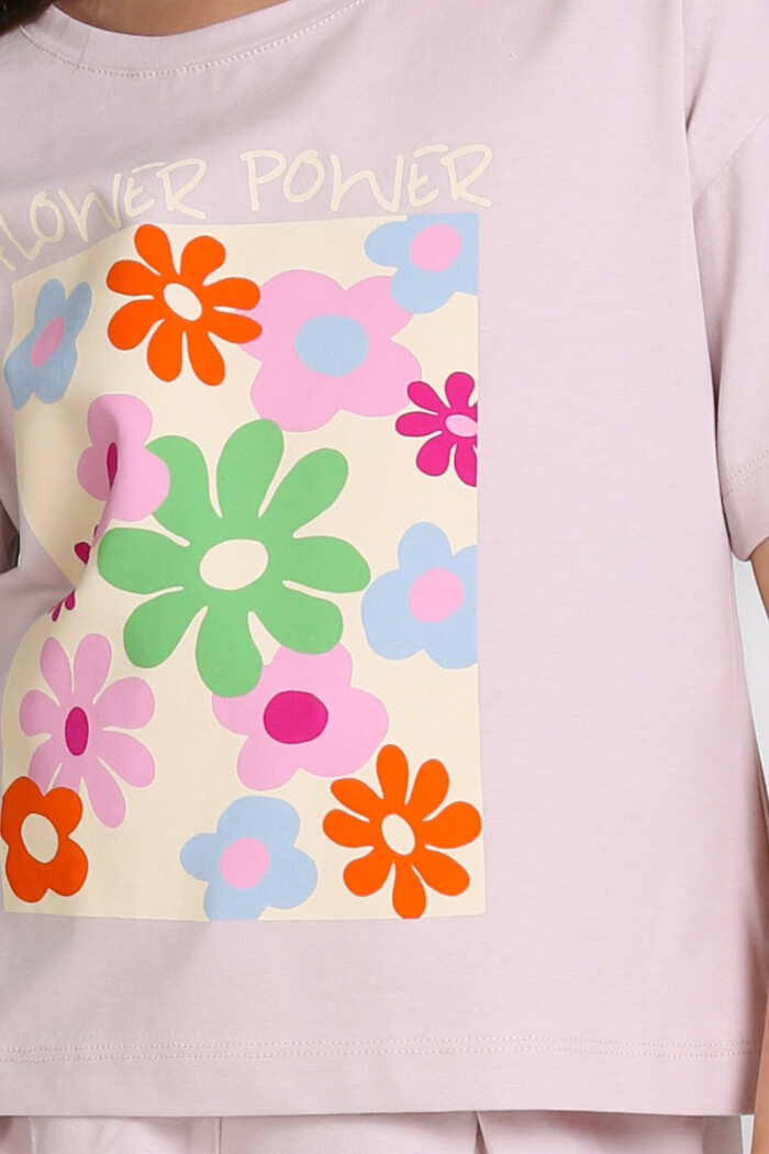 Lila Flower Power Baskılı 3-7 Yaş Takım - 2510-2