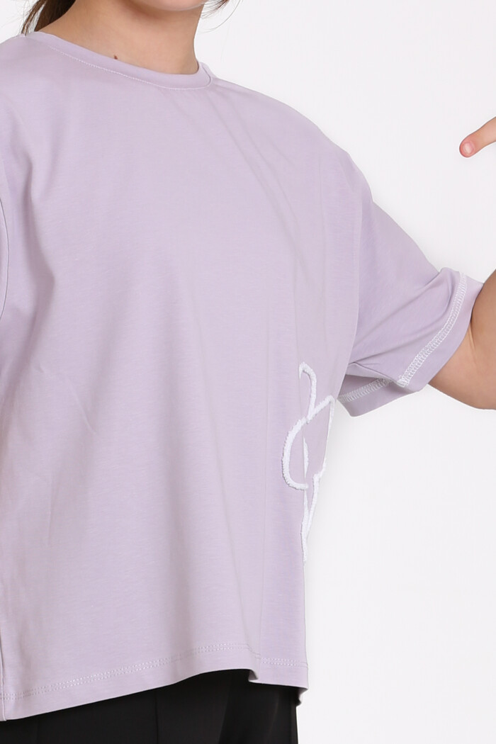 Lila Karyoka Dikişli 5-13 Yaş Tişört - 2531-4