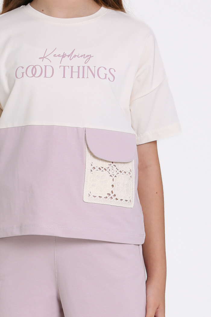 Lila Keep Doing Good Things Baskılı 8-12 Yaş Takım - 2448-3