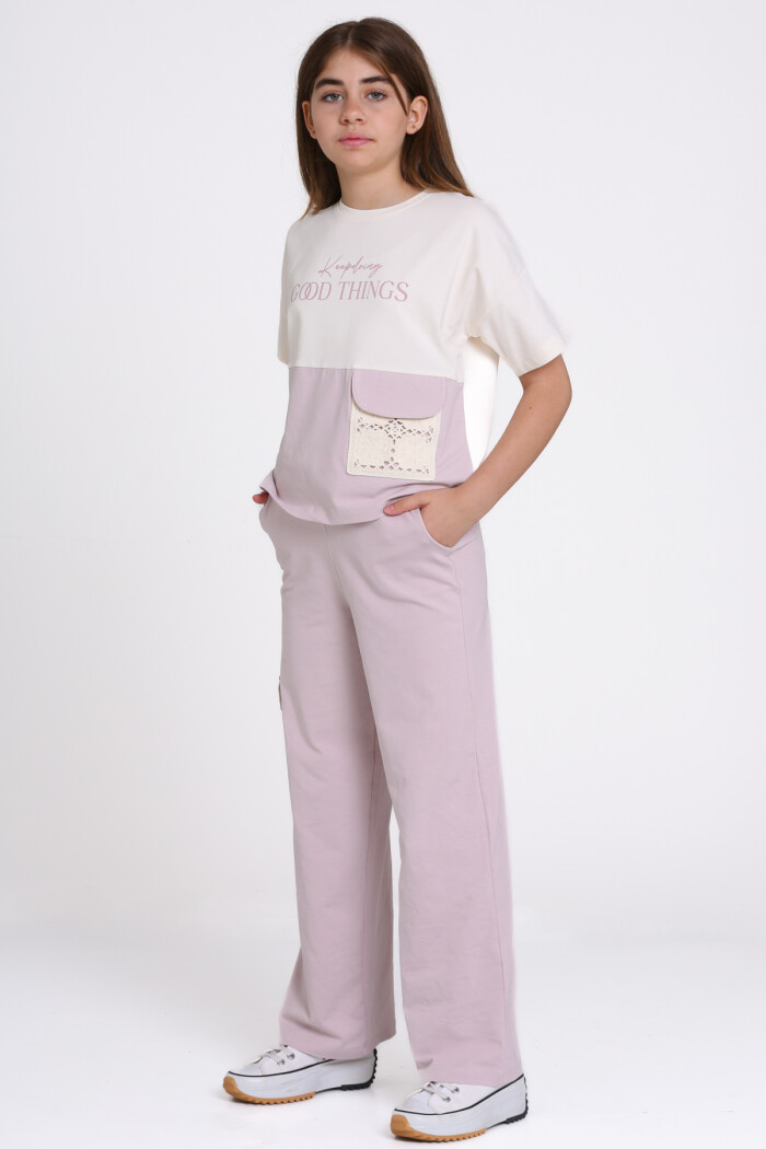 Lila Keep Doing Good Things Baskılı 8-12 Yaş Takım - 2448-3