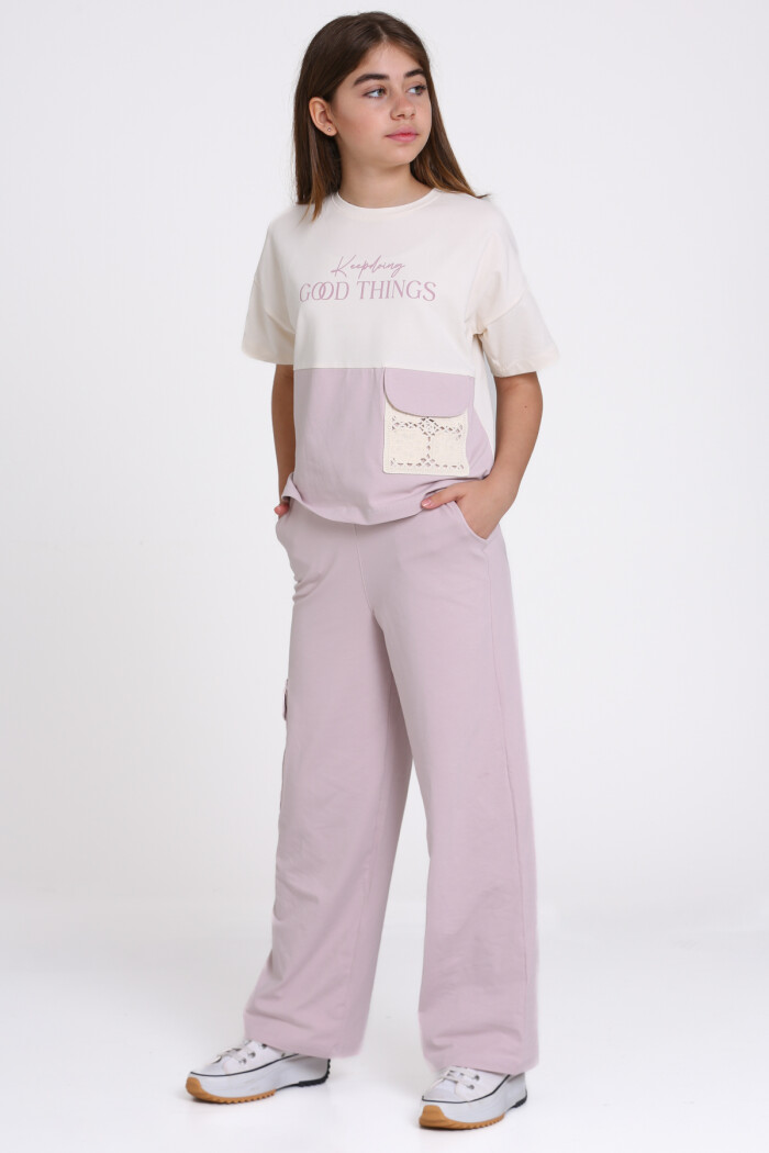 Lila Keep Doing Good Things Baskılı 8-12 Yaş Takım - 2448-3