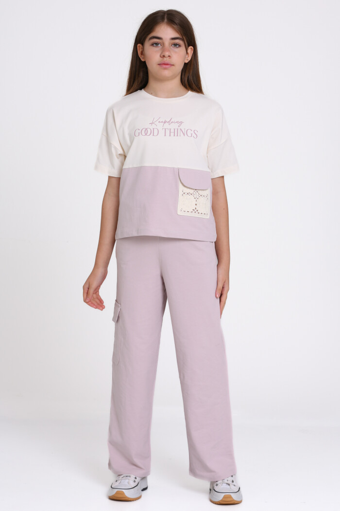 Lila Keep Doing Good Things Baskılı 8-12 Yaş Takım - 2448-3