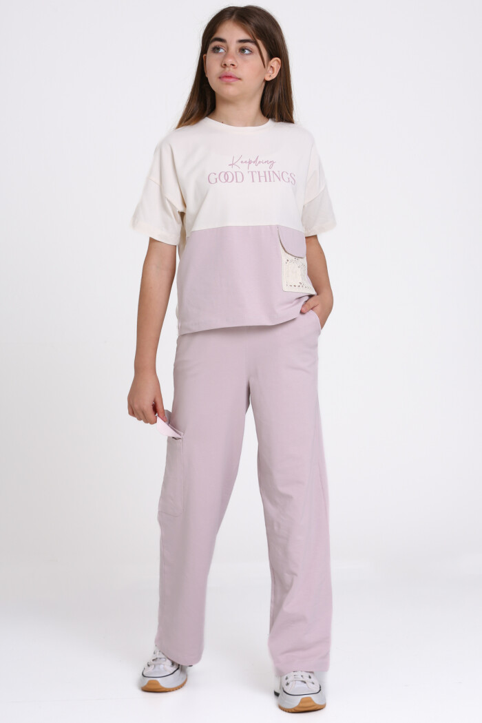 Lila Keep Doing Good Things Baskılı 8-12 Yaş Takım - 2448-3