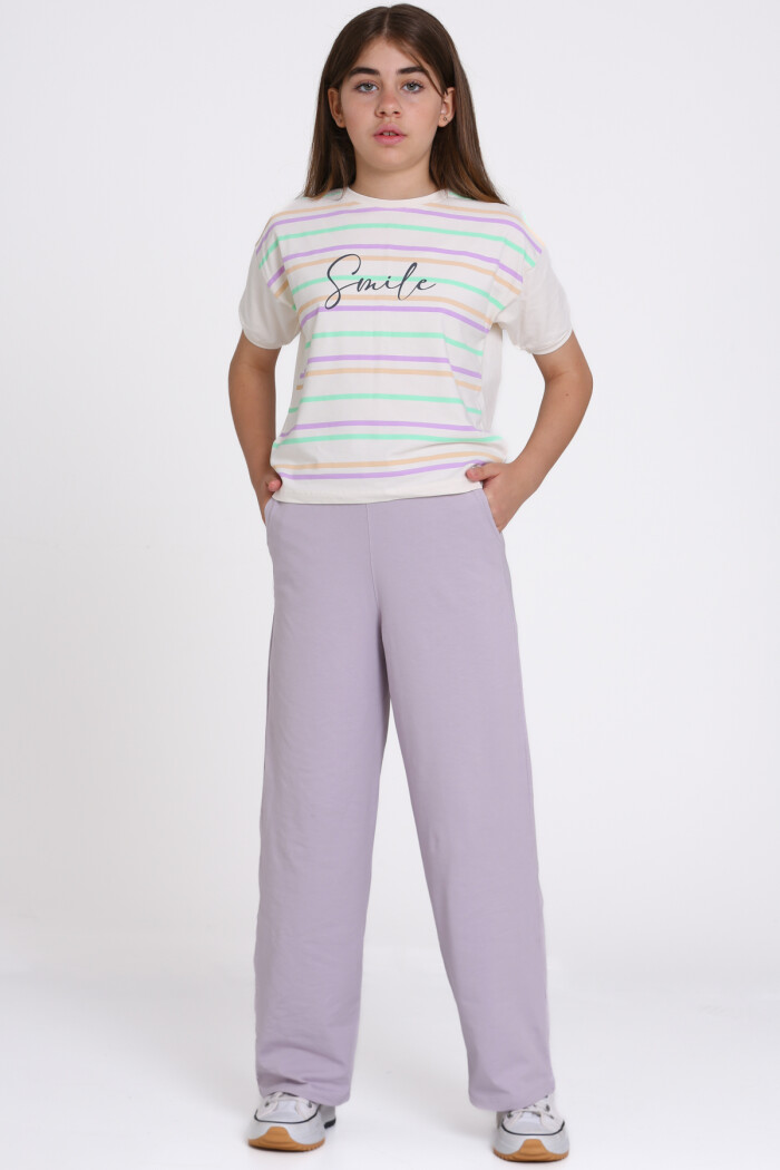 Lila Smile Baskılı 8-12 Yaş Takım - 2461-3