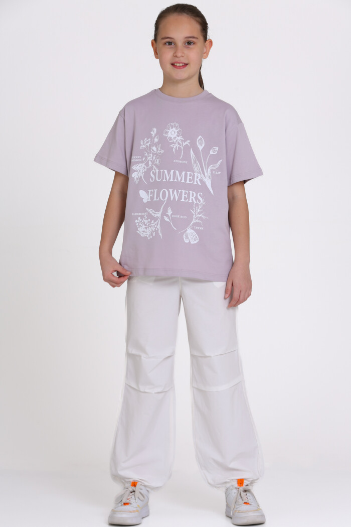 Lila Summer Flowers Baskılı 9-13 Yaş Takım - 2482-5