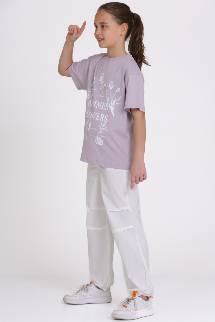 Lila Summer Flowers Baskılı 9-13 Yaş Takım - 2482-5