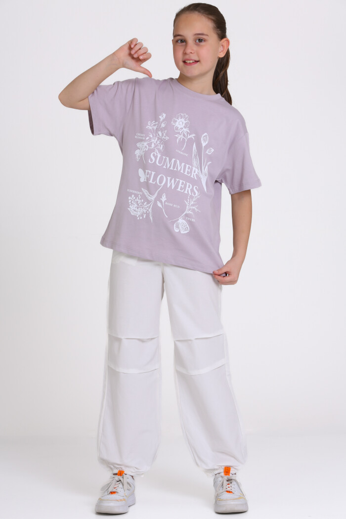 Lila Summer Flowers Baskılı 9-13 Yaş Takım - 2482-5