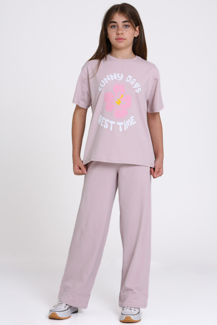 Lila Sunny Days Best Time Baskılı 8-12 Yaş Takım - 2544-3