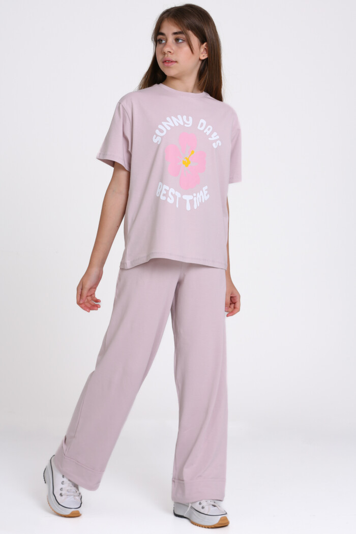 Lila Sunny Days Best Time Baskılı 8-12 Yaş Takım - 2544-3