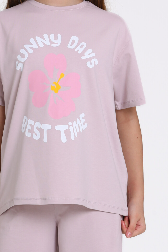 Lila Sunny Days Best Time Baskılı 8-12 Yaş Takım - 2544-3