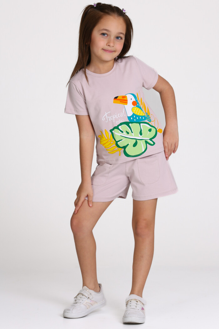 Lila Tropical Vibes Baskılı 3-7 Yaş Takım - 2509-3