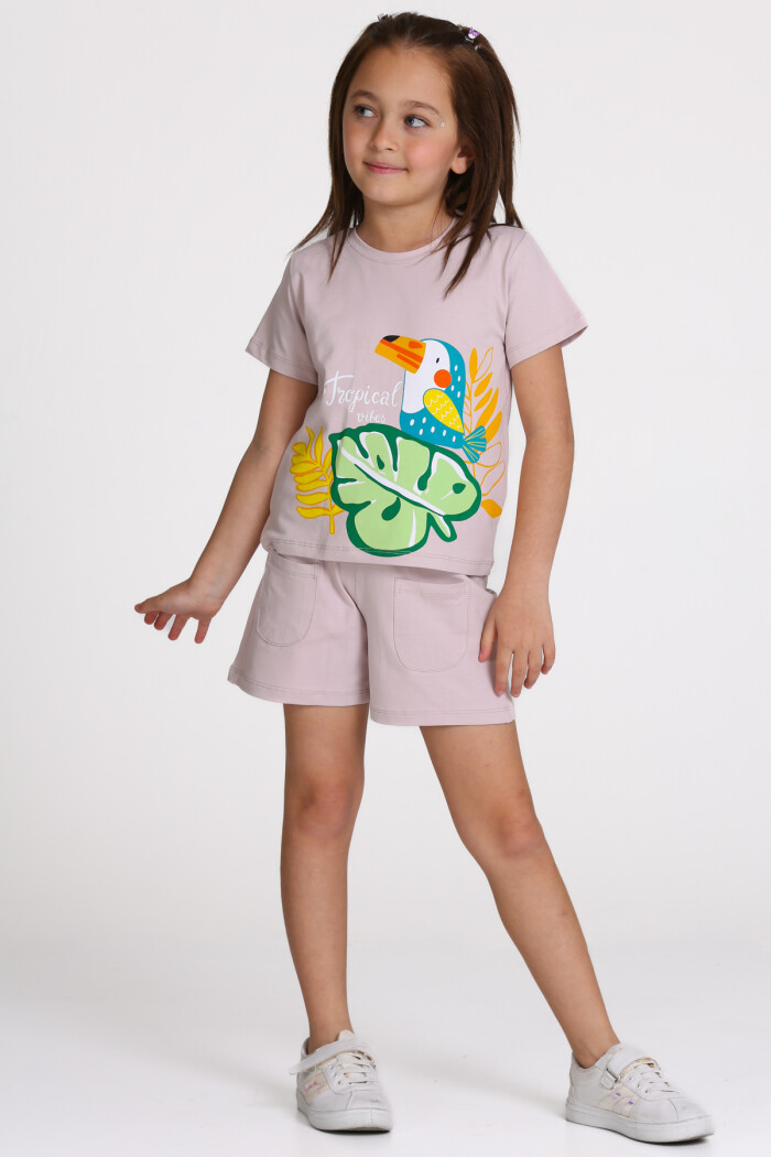 Lila Tropical Vibes Baskılı 3-7 Yaş Takım - 2509-3