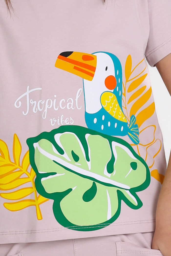 Lila Tropical Vibes Baskılı 3-7 Yaş Takım - 2509-3