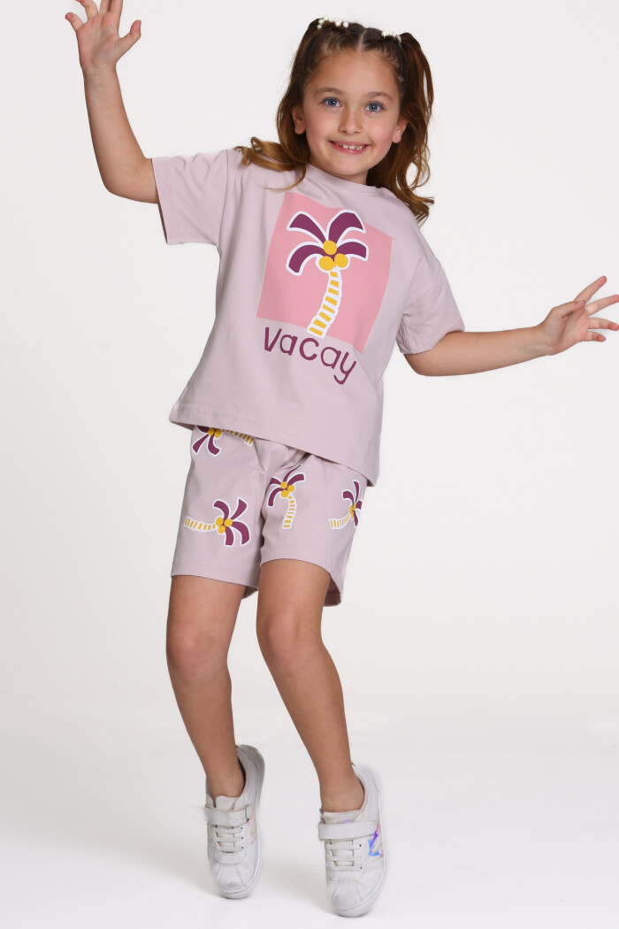 Lila Vacay Baskılı 3-7 Yaş Takım - 2542-5